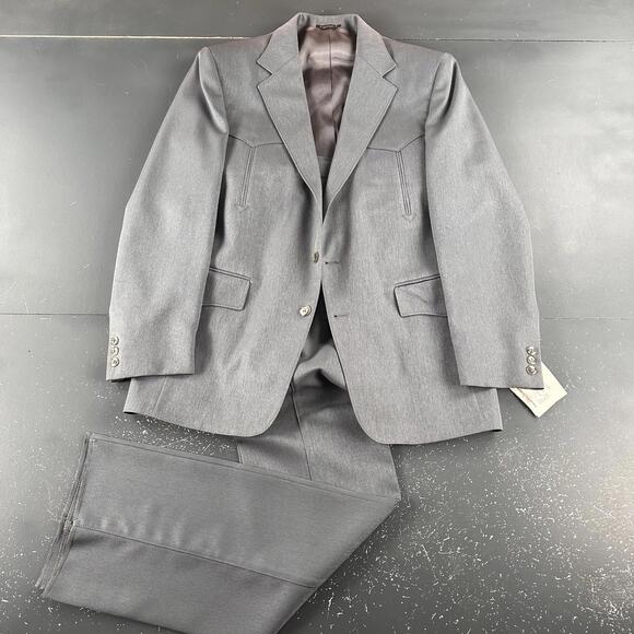 Other - VTG Pagano West Suit Men 42R Dark Gray Poly Gab Smiles Western 33" Waist NWT USA